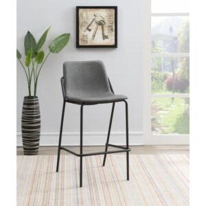 This pair of two stools offer a minimal look and a contemporary vibe. Supported by thin and tall frame in a black finish