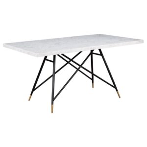 Introducing our modern take on mid-century and contemporary dining collections! Featuring a sleek white marble top with black butterfly gold metal capped legs