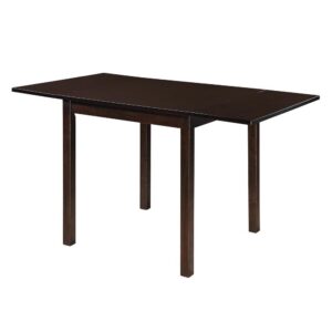 this cappuccino dining table features a classic silhouette. The rich and deep finish warms up even the most neutral of spaces. Fold up the table ends to accommodate for guests