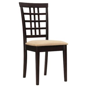 this cappuccino dining chair has a stunning openwork pattern. Featuring geometric shapes