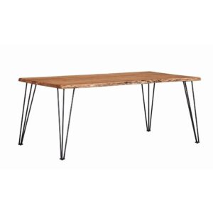 this rectangular dining table is full of bold visuals. Constructed of wood