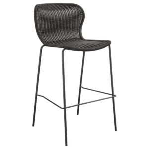 this contemporary stool offers a charming brown faux rattan seat