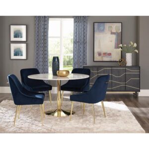 this modern dining table features elegant details. Shiny and radiant