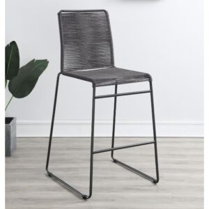 Create visual texture with this contemporary rope woven stool. A tall and slender metal frame in a gunmetal finish