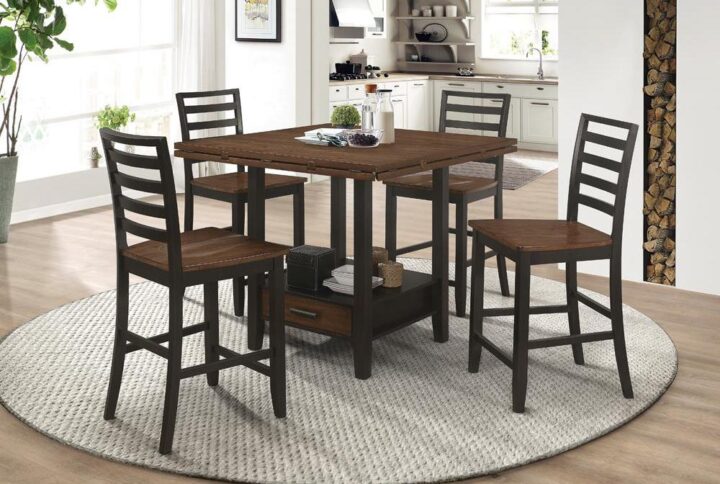 Introduce some rustic charm to a contemporary style home with this five-piece counter height dining table set.Included in this lovely