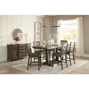 Lend a rustic vibe to a contemporary home with this five-piece counter height dining set