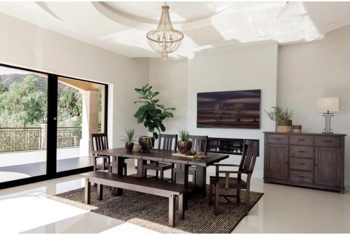 Looking for an elegant yet comfortable and semi-casual addition to your modern dining room? This dining set delivers a tasteful look of elegance with a contemporary finish palette and plenty of style. Anchored by a rectangular dining table with a bold vintage java finish and a chunky silhouette