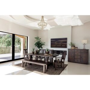 This seven-piece dining set includes a spacious rectangular table