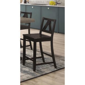 Add this pair of counter height stools to a transitional dining space or pub table for a bold design. Featuring a contoured wood seat that molds comfortably