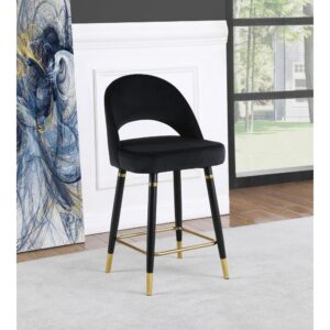 This set of two counter height stools features an elegant bucket style seat that lends a retro-inspired Mid Century modern look. Each stool offers long-lasting