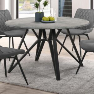 Elevate your modern industrial dining area with this retro-inspired round dining table. Designed with a high pressure laminate table top with a concrete-looking decoration paper