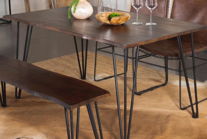 Elevate your contemporary dining room with this rustic industrial wood dining table