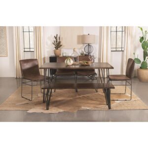 Transform your casual modern farmhouse dining room with this rustic industrial dining table set