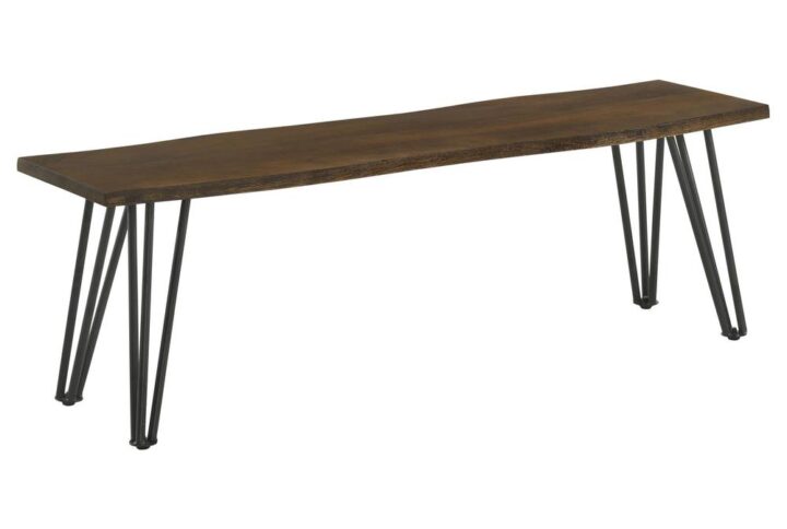 Natural elements catch the eye in this rustic industrial dining bench
