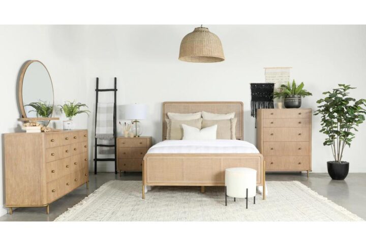 Elevate your retro-inspired bedroom with this mid-century modern style bed