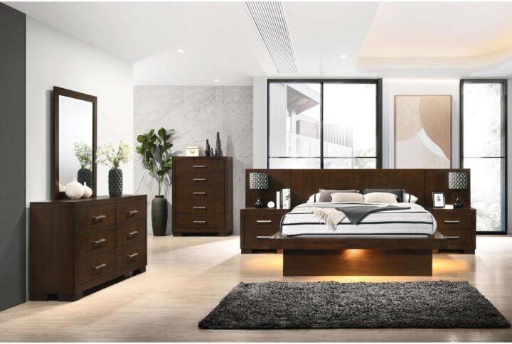 Breathe contemporary elegance and a crisp feel into an updated master or guest suite with this complete bedroom set. Linear design forms create a sharp aesthetic perfect for modern spaces