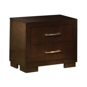 Enhance your bedroom's natural style with this lovely wooden nightstand. Its two roomy drawers include soft