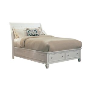 sophisticated queen bed. Crafted with tropical veneer and hardwoods