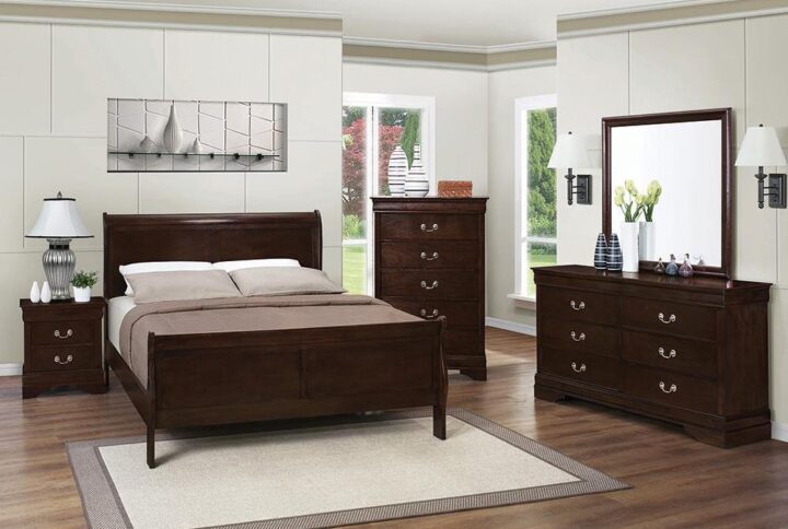 The Louis Philippe collection features this 5-piece bedroom set that is well-suited for a youth or guest bedroom. The Full bed (also available in Eastern King
