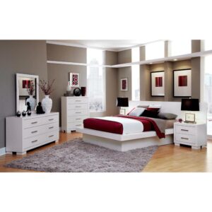 Breathe contemporary elegance and a crisp feel into an updated master or guest suite with this complete bedroom set. Linear design forms create a sharp aesthetic perfect for modern spaces