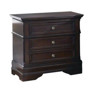 Keep bedtime necessities in easy reach with this classic three-drawer nightstand. In a deep cappuccino finish