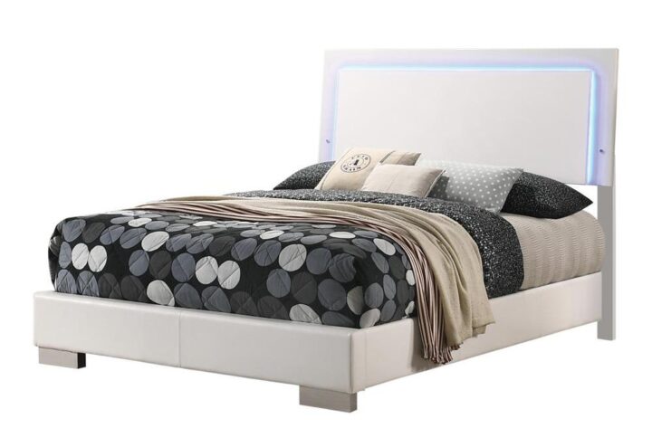 Add a cool factor to a teenager's bedroom with this contemporary bed. This striking bed features an ultra-glossy white finish that complements any color palette while adding a crisp