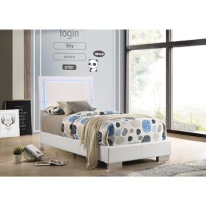 Add a cool factor to a teenager's bedroom with this contemporary bed. This striking bed features an ultra-glossy white finish that complements any color palette while adding a crisp