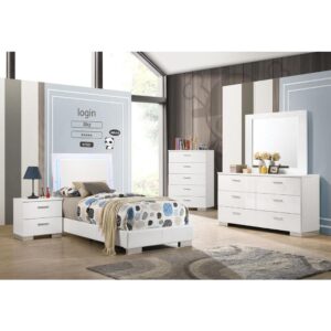 Create a sanctuary within your teenager's bedroom with this contemporary five-piece bedroom set