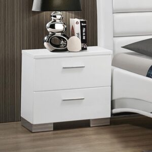 this nightstand will instantly upgrade your bedroom's decor. Coated in white polyurethane with a high-gloss finish