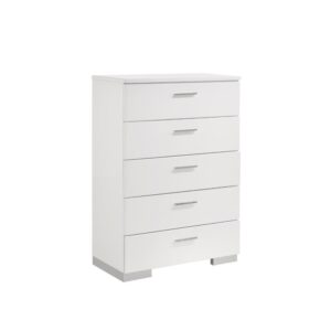 this five-drawer chest lends a touch of sophistication to any bedroom ensemble. Featuring high-quality wooden construction