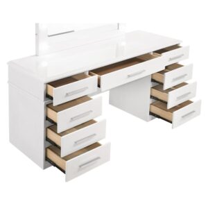 this contemporary vanity desk and matching mirror are perfect for dressing areas and bedrooms. Store cosmetics