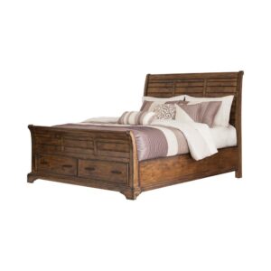 Attention to detail yields an impressive result. Make any room stand out with this dynamic storage bed. Crafty design elements on a vintage bourbon finish all solid wood construction frame makes it a sophisticated choice. Rough sawn planks offer a rustic farmhouse feel. Assemble a tasteful grouping that lasts through several room redesigns.