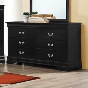this six-drawer dresser provides a stylish space to store your most valued belongings. Its bold