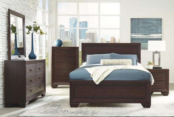 Update your sleeping quarters with graceful glamour and convenient versatility. This four-piece bedroom set boasts a transitional design that elegantly accentuates any space. Its beautiful