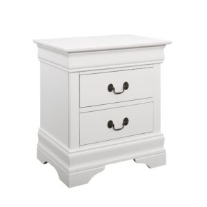 two-drawer nightstand. This nightstand comes in a white finish with soft