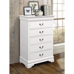 Store linens and papers in this stylish transitional five-drawer chest. Sleeken up a teenager's room with the crisp white finish. Small