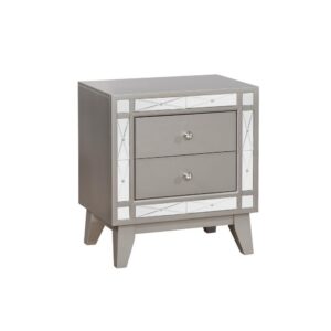 this transitional two-drawer nightstand is full of chic details. Great for a stylish bedroom