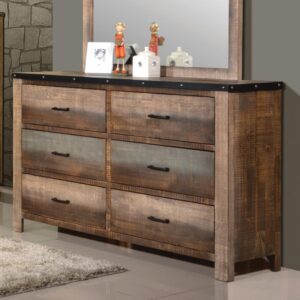 Add a touch of rustic charm to your bedroom decor. This wooden dresser is finished in pleasing earth tones