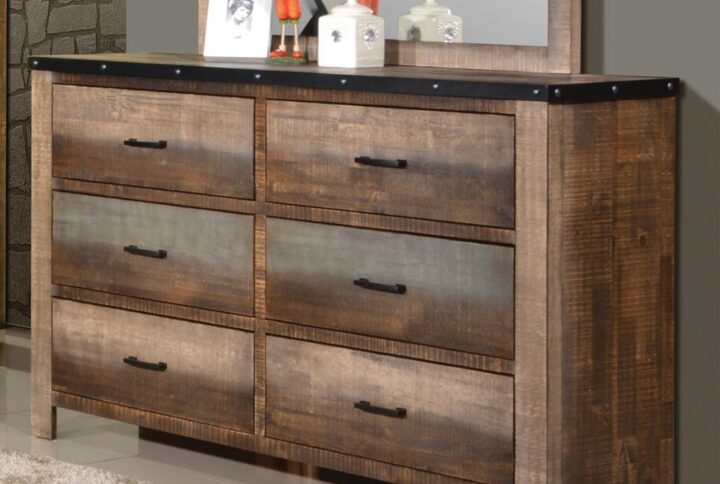 Add a touch of rustic charm to your bedroom decor. This wooden dresser is finished in pleasing earth tones