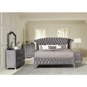 From the Deanna bedroom collection comes this palatial bed. The imposing