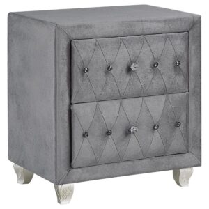 this modern two-drawer nightstand is nothing like the rest. Full of chic details