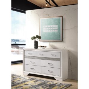 Infuse your space with sophisticated grace. The chic design of this beautiful dresser lends a touch of elegance to any bedroom. Felt-lined drawers keep delicate belongings safe and secure. A hidden jewelry drawer offers a discreet place to store your valuables. Complete with a glittery panel across the front