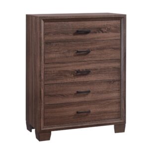 wooden chest exudes no-nonsense style. Five spacious drawers are built in