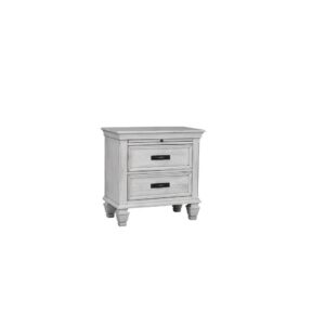 Go all-in on a country chic motif with this stunning two-drawer nightstand. Complete with a pull-out service tray