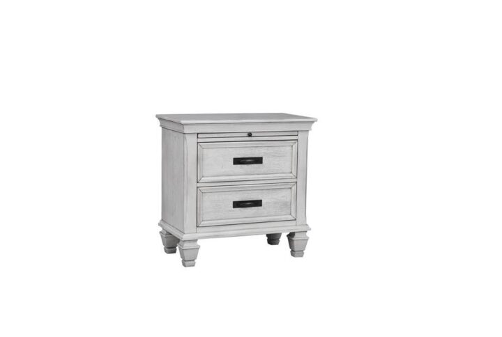 Go all-in on a country chic motif with this stunning two-drawer nightstand. Complete with a pull-out service tray