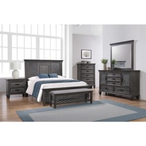 Make a romantic and rustic display in your sleeping space with this four-piece bedroom set. Crafted from rustic pine in a weathered sage finish