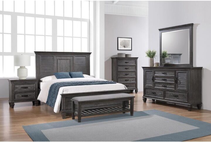 Make a romantic and rustic display in your sleeping space with this five-piece bedroom set. Crafted from rustic pine in a weathered sage finish