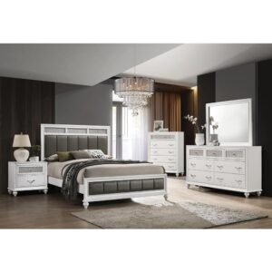 this panel bed features a tall panel headboard and footboard. With a white finished frame throughout