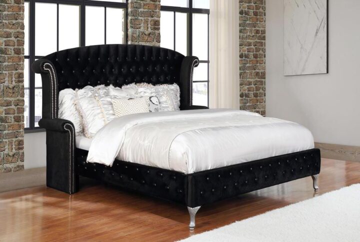 Dress up a bedroom with luxurious glamour. This magnificent queen bed has a truly elegant look. Its tall