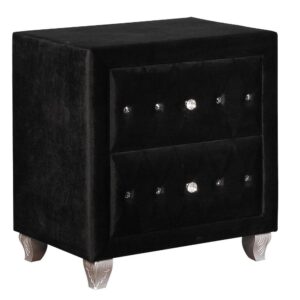 this two-drawer black nightstand is full of fun details. Great for a chic bedroom